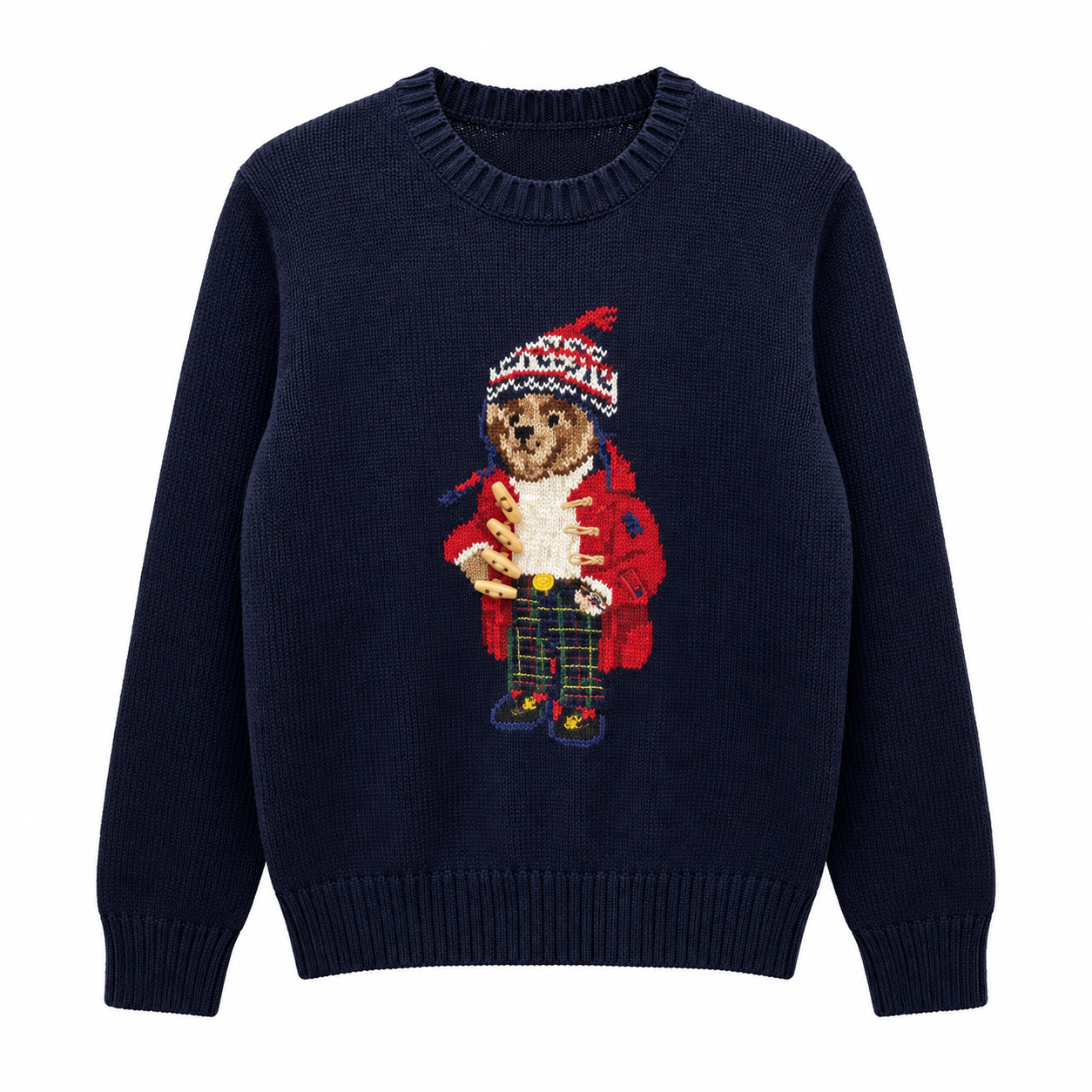 Navy knitted sweater with festive bear design